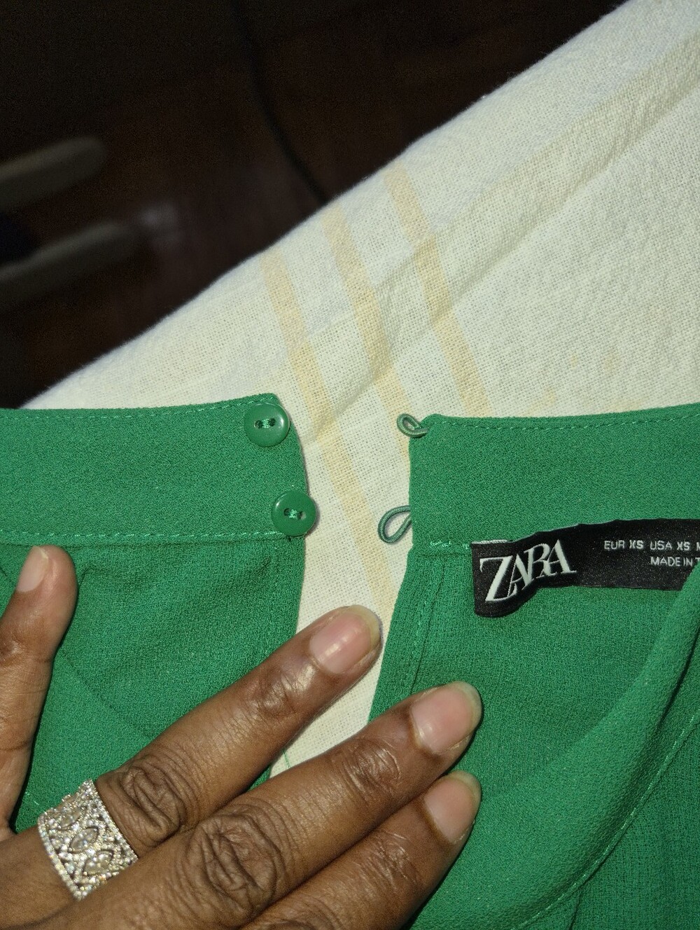 Zara Green Shift Dress 3/4 Sleeve Button Detail Mini Tunic Dress XS - Picture 4 of 7